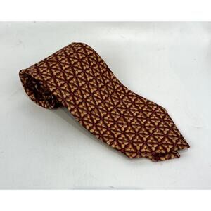 ERMENEGILDO ZEGNA 60" x 3"  100% Silk Neck Tie Geometric Orange Red